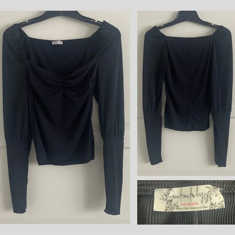 Free People Intimately Gathered  Square Neck Long Sleeve Top 20365